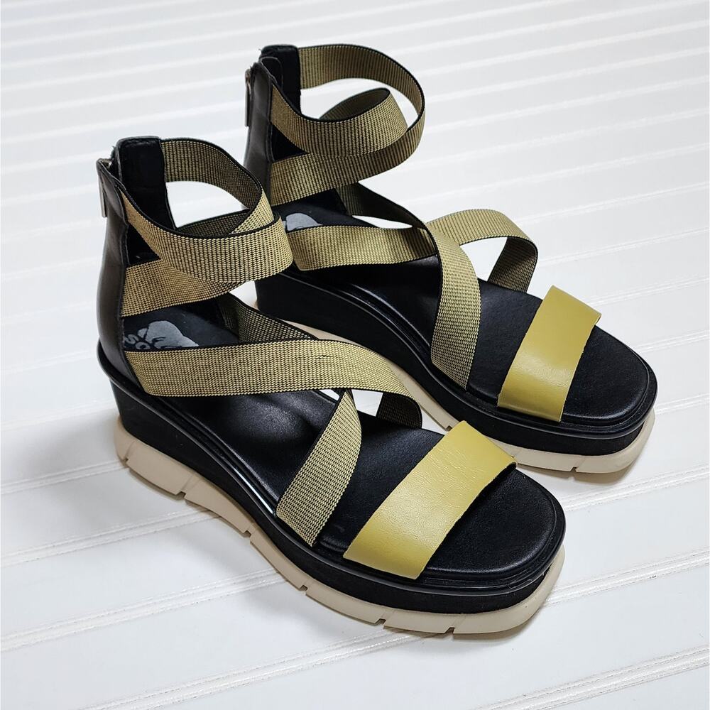Sorel Women's Joanie III Sport Strap Wedge Sandals Size 9.5 Green & Black